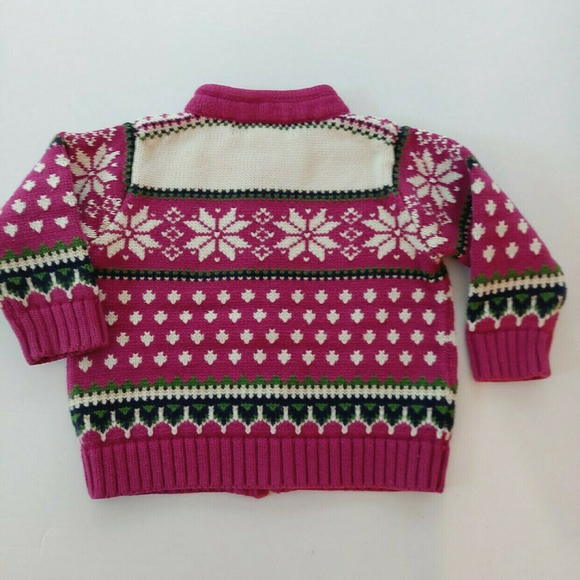 Fair Isle Lands' End Zippered Cotton Snowflake Cardigan 6-12M - Picture 7 of 8